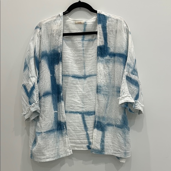 NUDE White and Blue Open Front Cardigan size Small - Picture 1 of 3